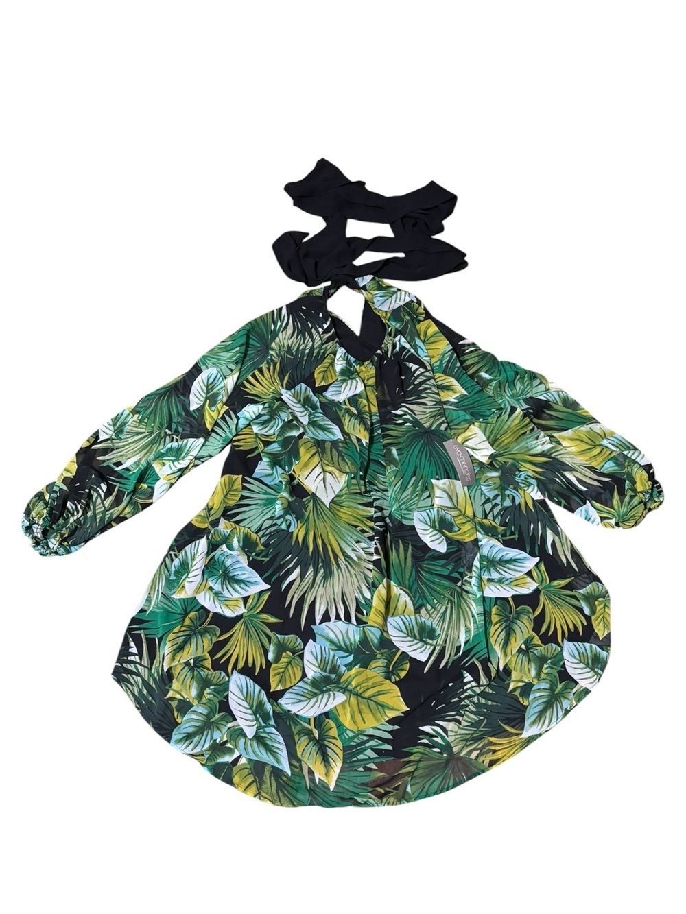 New York & Company Eva Mendes Tropical Leaf Print Dress - Green & Black